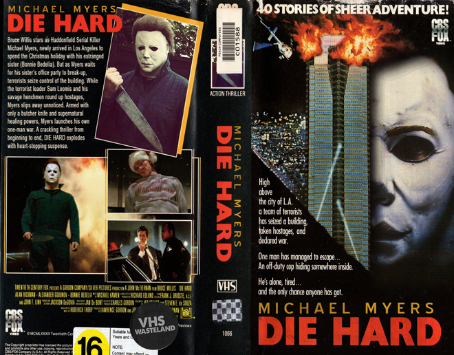 DIE HARD WITH MICHAEL MYERS CUSTOM VHS COVER, MODERN VHS COVER, CUSTOM VHS COVER, VHS COVER, VHS COVERS